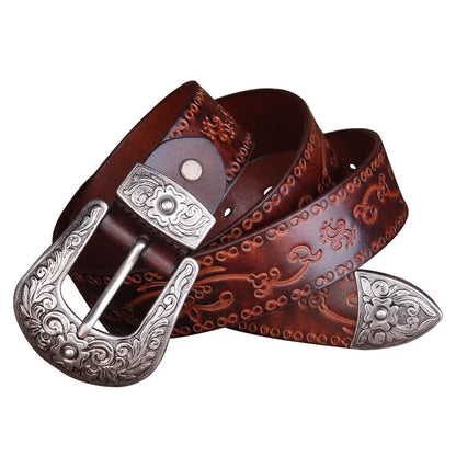 High Quality Court Style Embossed Western Cowboy Steel Buckle Belt