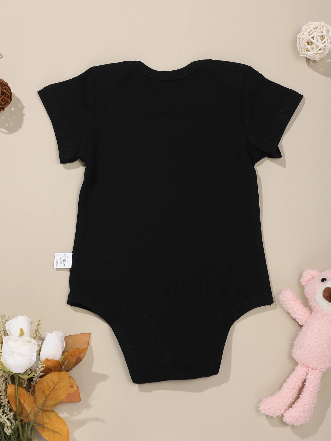 Funny Text Print Baby Bodysuit – Soft Cotton Short Sleeve Jumpsuit