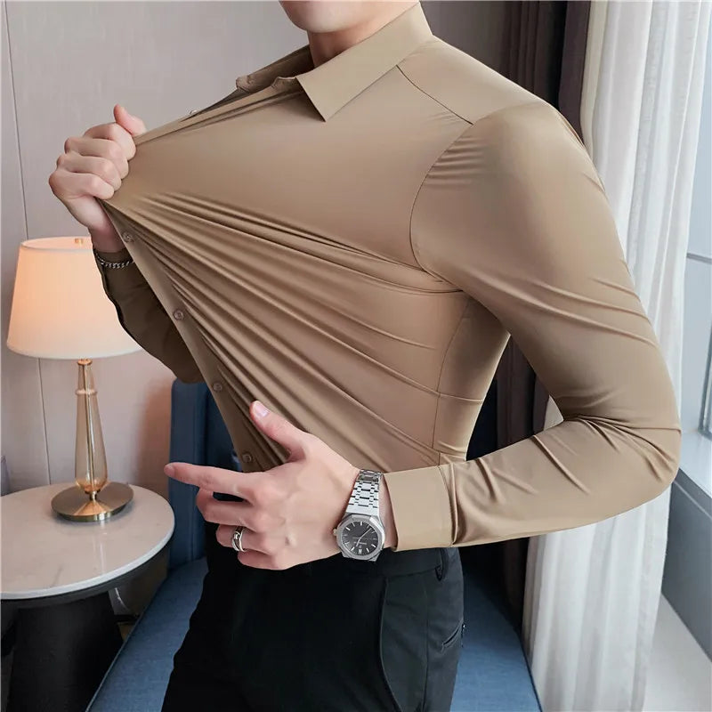 Plus Size 4XL-M High Elasticity Seamless Long Sleeve Shirt for Men