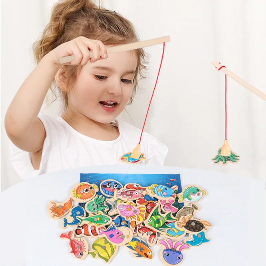 Wooden Magnetic Fishing Game – Cartoon Marine Life for Kids