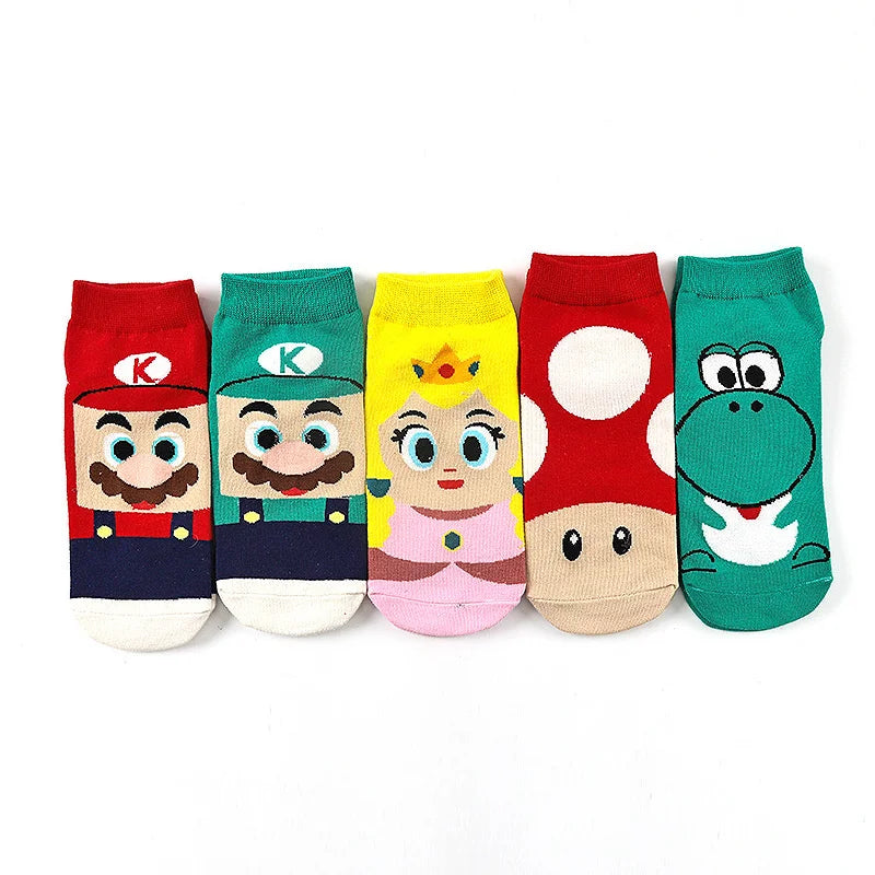 Super Mario Bros Cartoon Cotton Socks - Luigi, Yoshi Designs