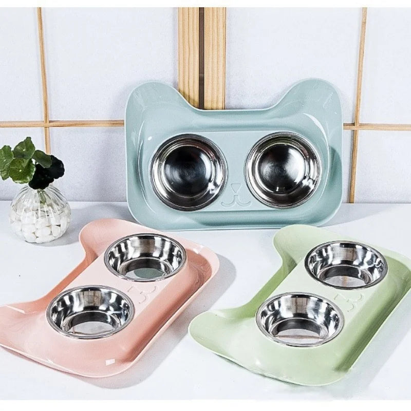 Stainless Steel Double Pet Bowls | Dog Food & Water Feeder