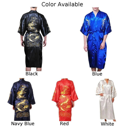 Chinese Dragon Silk Kimono Bathrobe for Men - Satin Sleepwear Gown