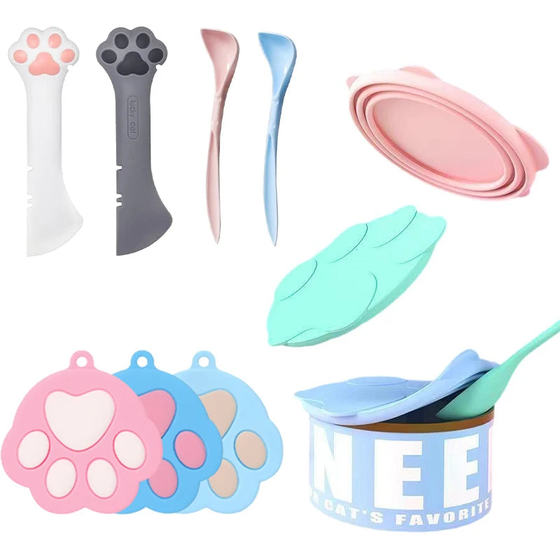 Silicone Cat Food Can Lid & Spoon