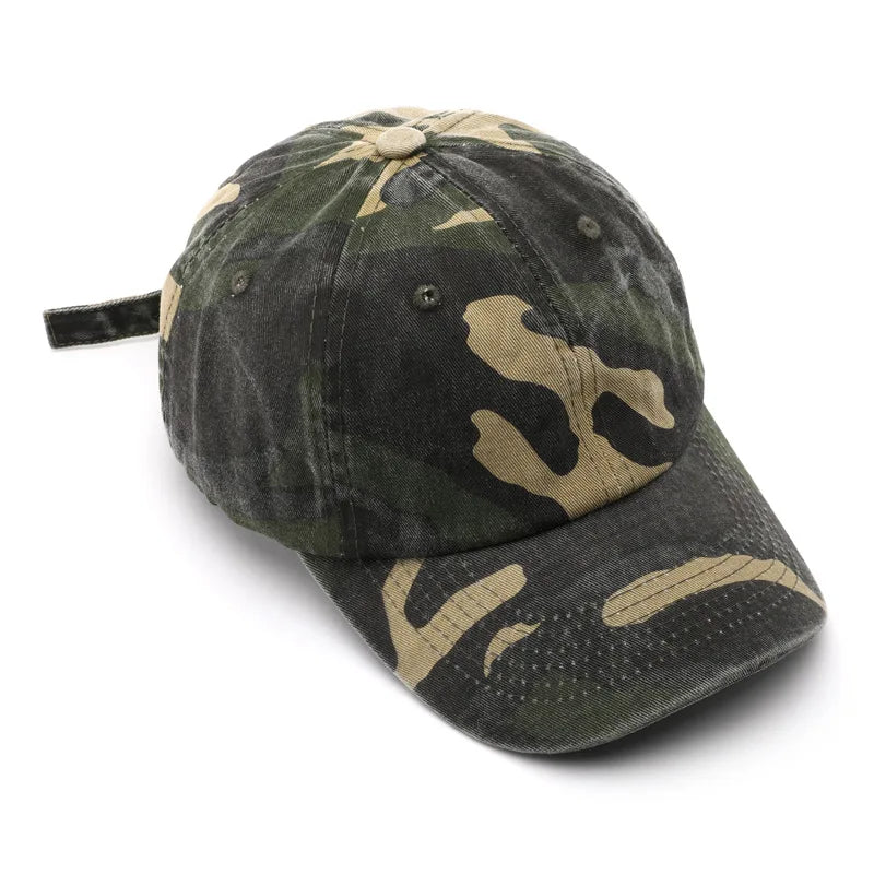 Camouflage Washed Cotton Baseball Cap – Men’s Denim Snapback Sun Hat