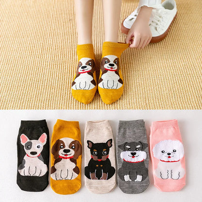 5 Pairs Cartoon Cotton Short Cat & Dog Socks