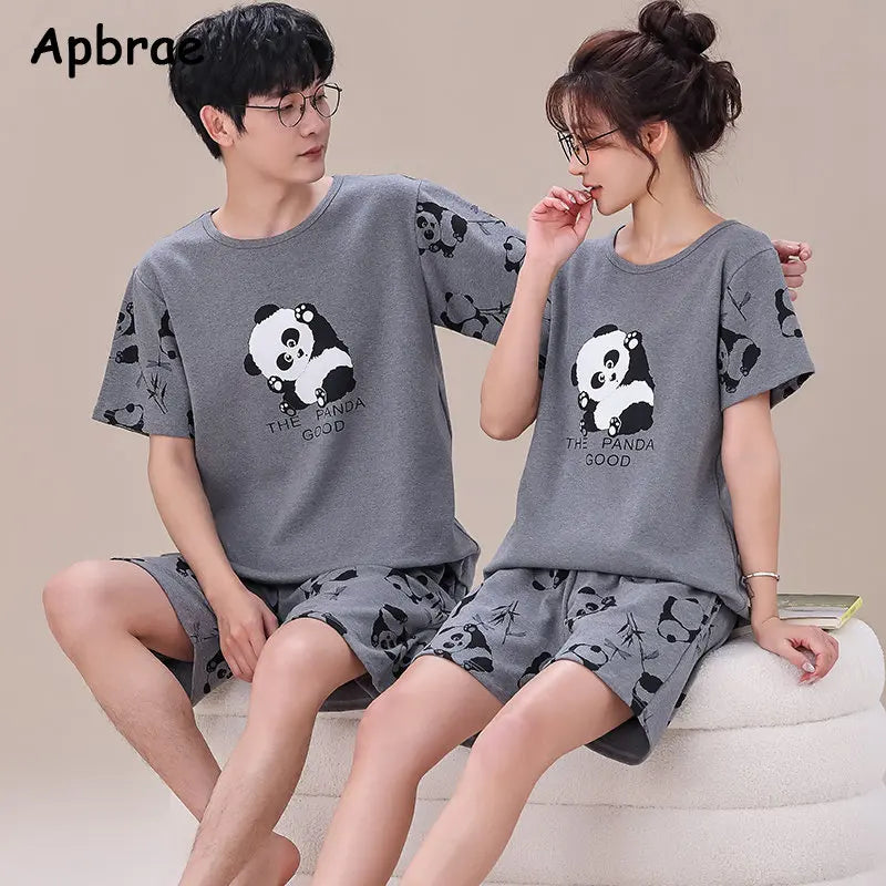 Summer Young Couple's Pajamas - Cartoon Bear Print Cotton Loungewear