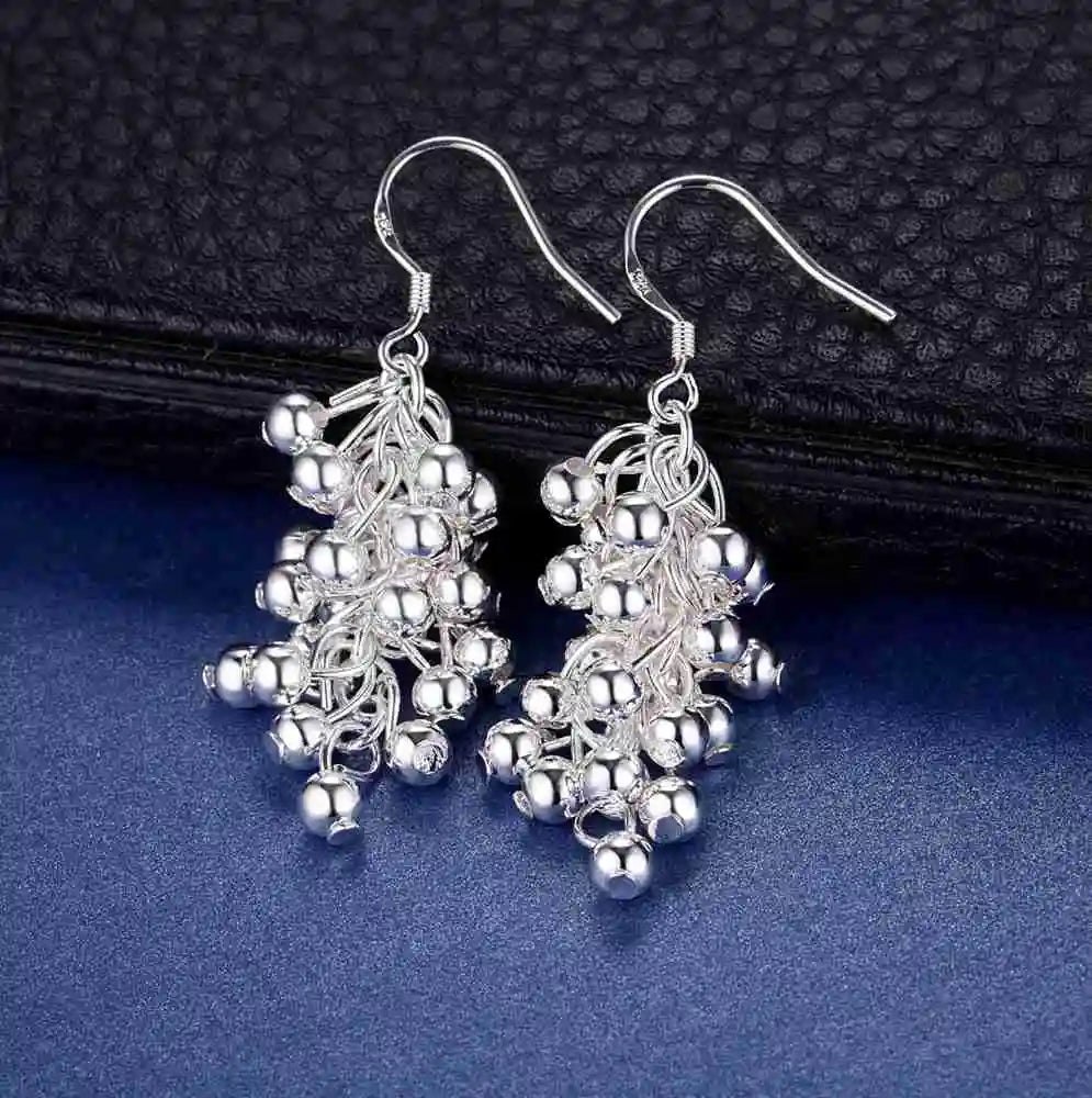 925 Sterling Silver Grape Beads Drop Earrings