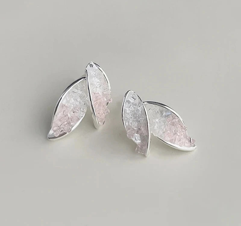 Glass Crystal Leaves Post Earrings