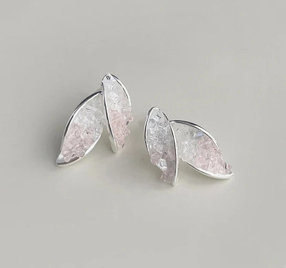 Glass Crystal Leaves Post Earrings