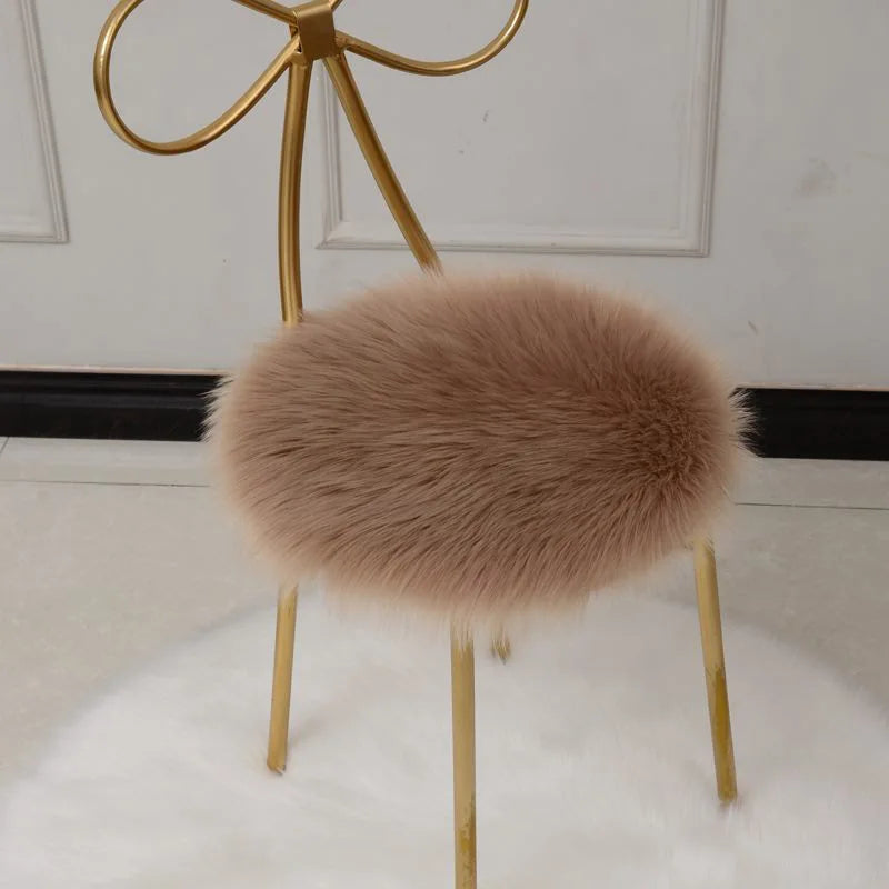 35 cm Faux Fur Round Pillow Cushion | Soft Chair Seat & Home Decor Mat