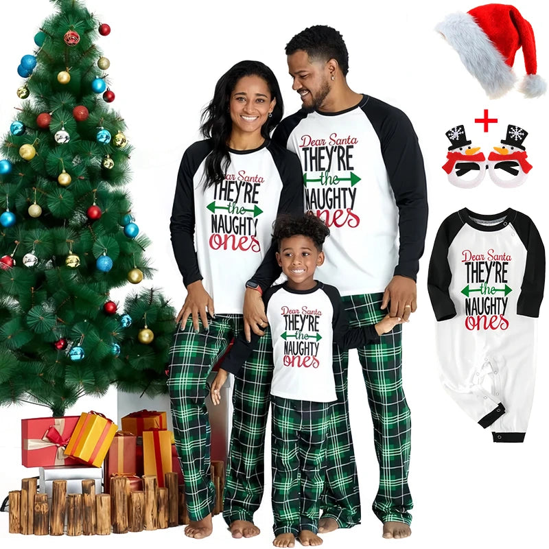 Family Matching Christmas Pajamas | Cotton Letter Print Tops & Plaid Pants