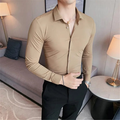 Plus Size 4XL-M High Elasticity Seamless Long Sleeve Shirt for Men