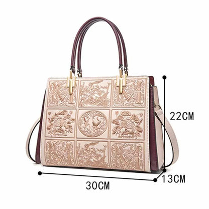 Leather Women's Bag | Trendy Embroidery Shoulder & Tote Handbag