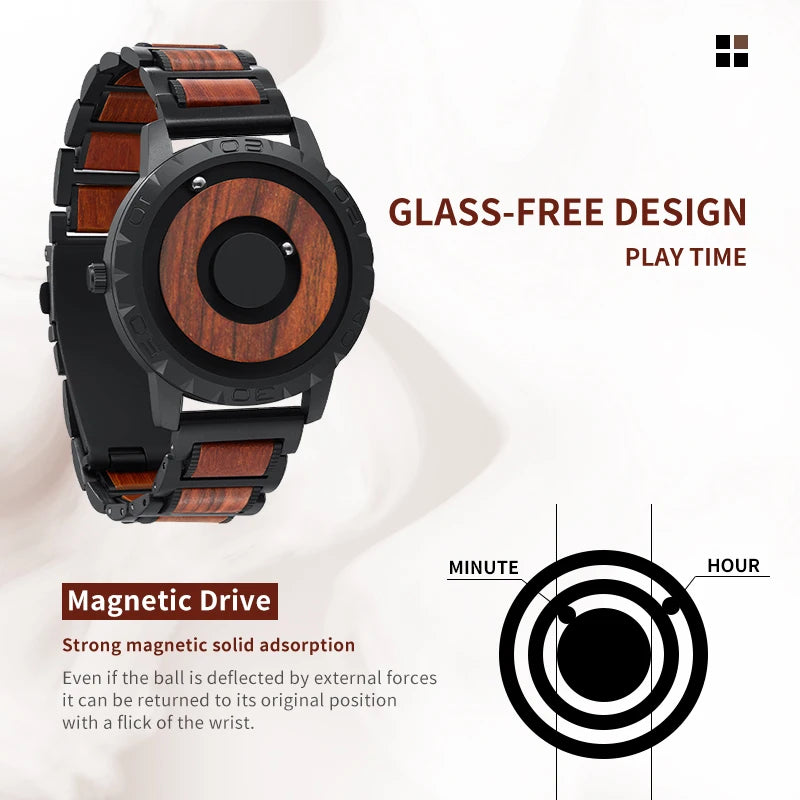 EUTOUR Men's Solid Wood Magnetic Watch: Luxury Sport Quartz Timepiece