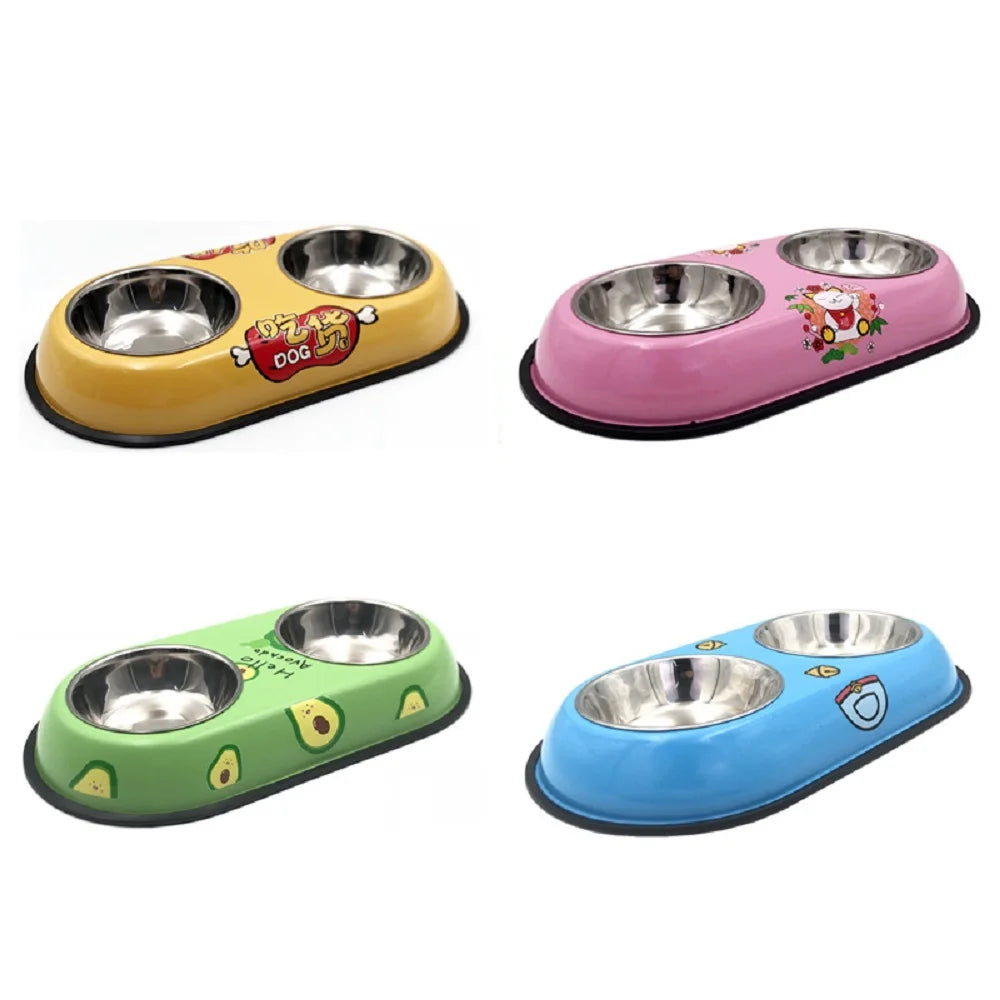 Double Stainless Steel Bowls for Dogs & Cats