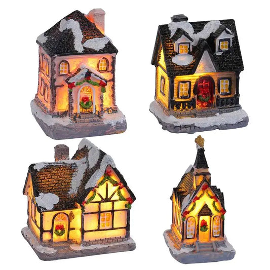 Mini Christmas Village Houses – LED Lighted Resin Cottage Figures