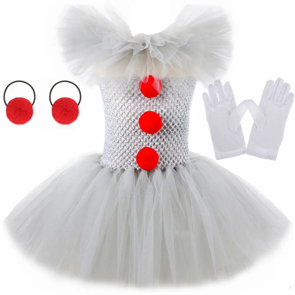 Halloween Joker Girls Creepy Clown Tutu Dress Costume