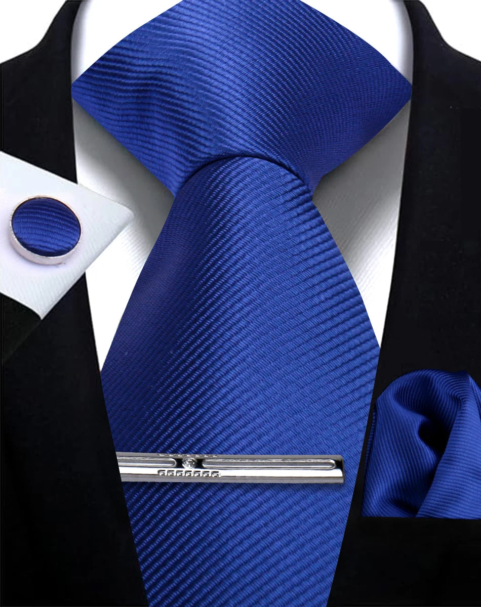 Top Quality Classic Business Tie Set – Solid Color Necktie, Hanky & Cufflinks