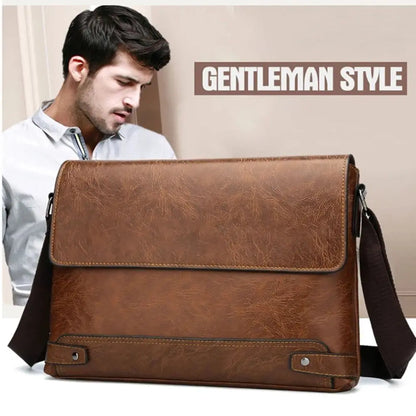 PU Leather Men's Business Briefcase - Retro Laptop Shoulder Bag