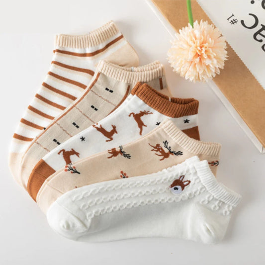 Cute Ankle Low-Cut Socks for Women (5 pairs)