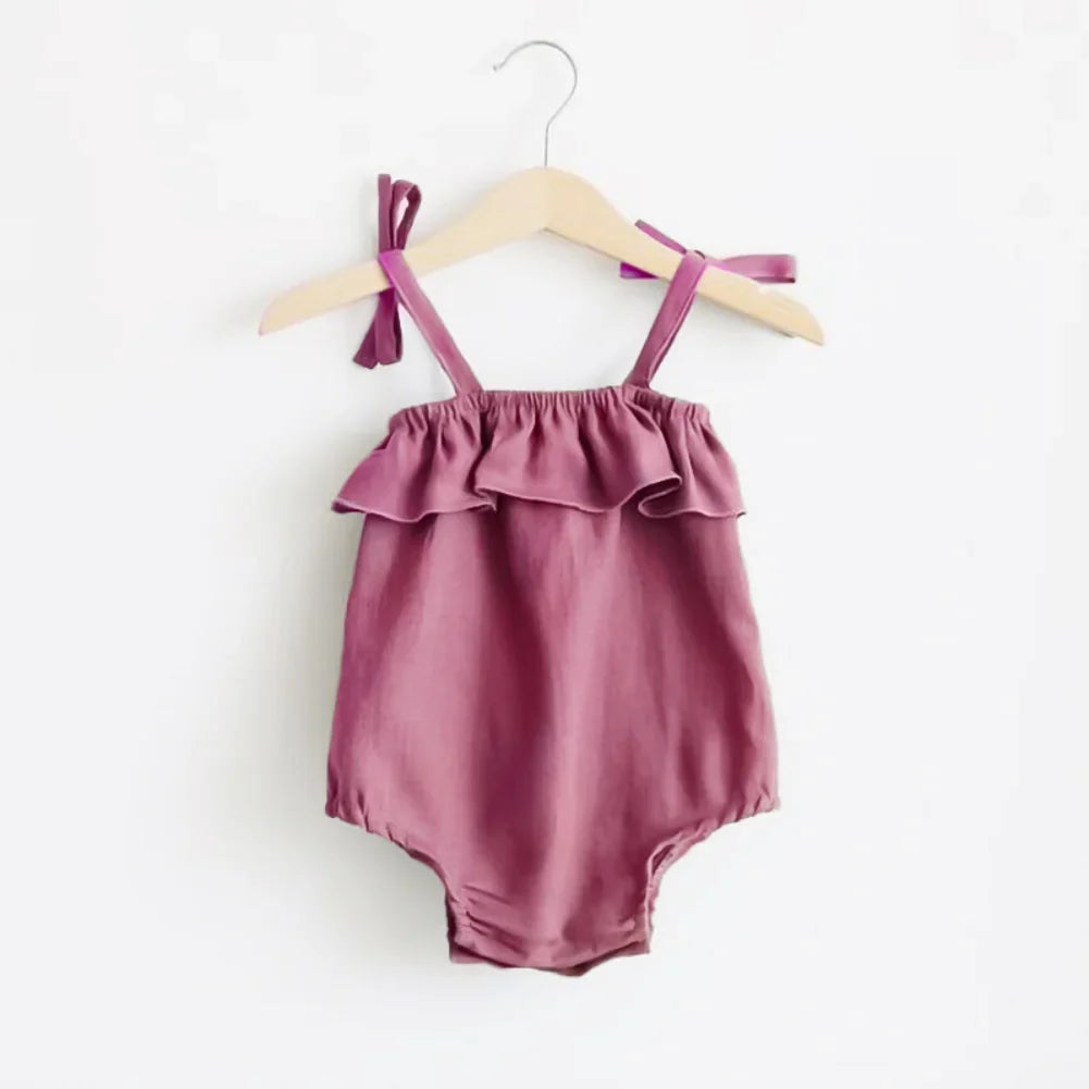 Baby Girls Romper – Cotton Ruffle Playsuit with Strap