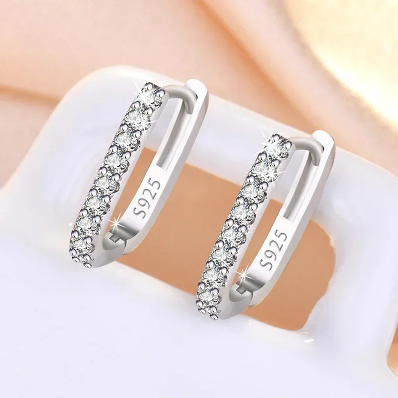 925 Sterling Silver Crystal Circle Hoop Earrings for Women