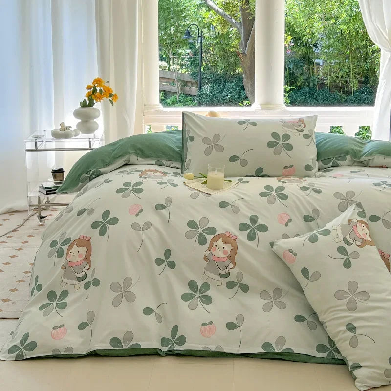 Garden Girl Printed Bed Set | Whimsical Cartoon Bedding for Kids