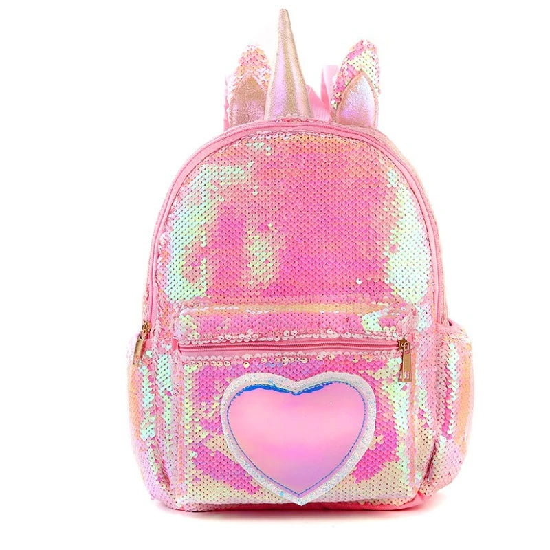 Unicorn Sequin Backpack for Girls | Cute Cartoon Fashionable Backpack & Waist Bag