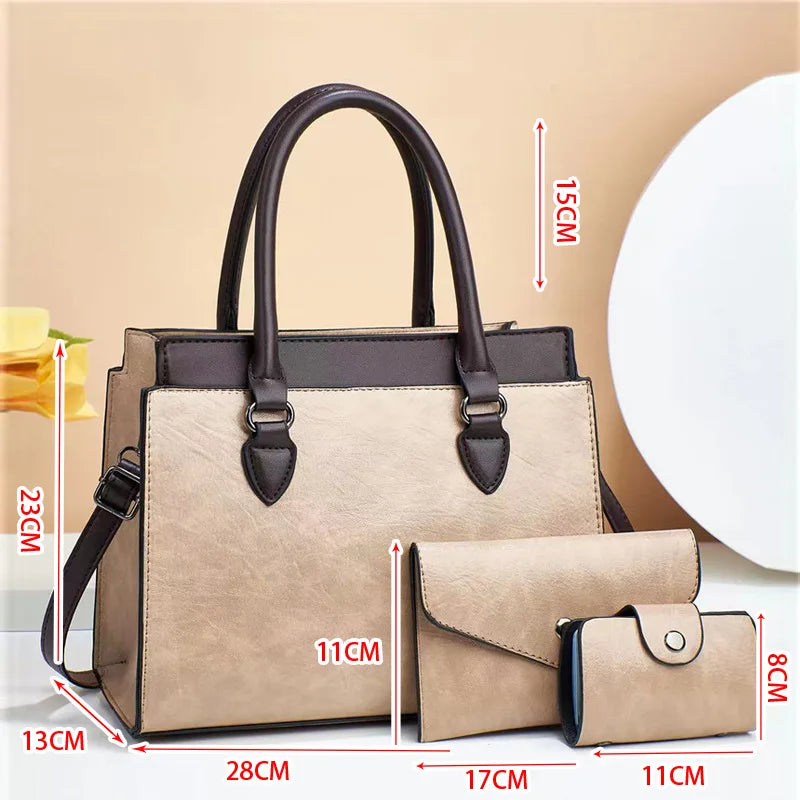 3 in 1 Retro Tote Shoulder Bag Set – Stylish PU Leather