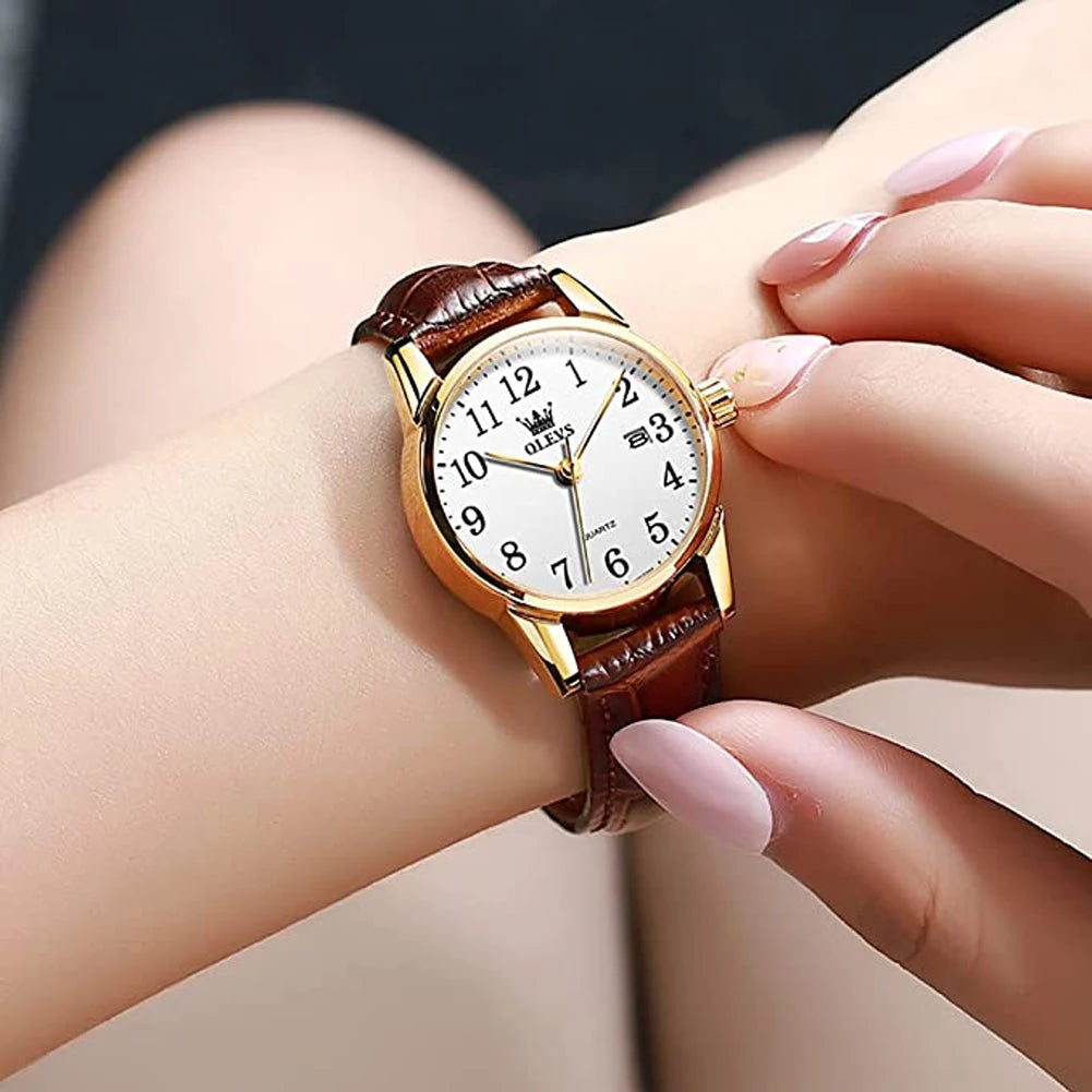 Classic Quartz Watch for Women – Brown Leather Strap