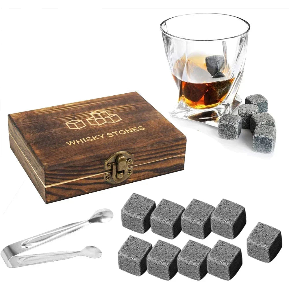 9-Piece Cube Chilling Stones Set – Reusable Whiskey Stones with Tongs & Stopper