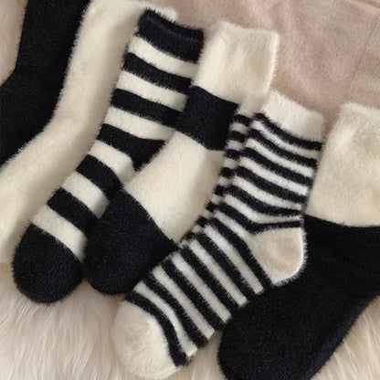 Striped Black White Mink stripe Socks