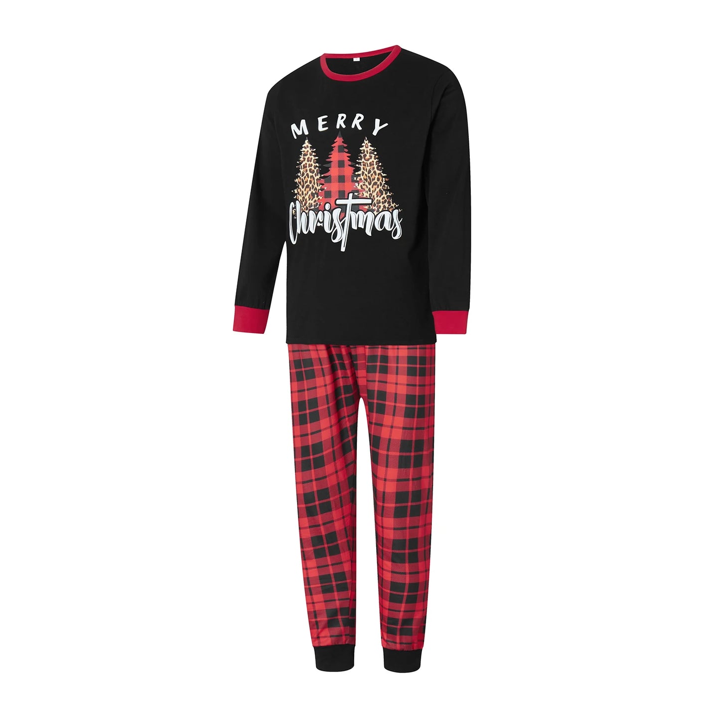 Family Matching Christmas Pajamas Set – Letter & Christmas Tree Print PJs