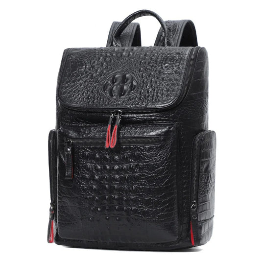 Crocodile Leather 15.6" Laptop Backpack - Waterproof Travel Bag for Men