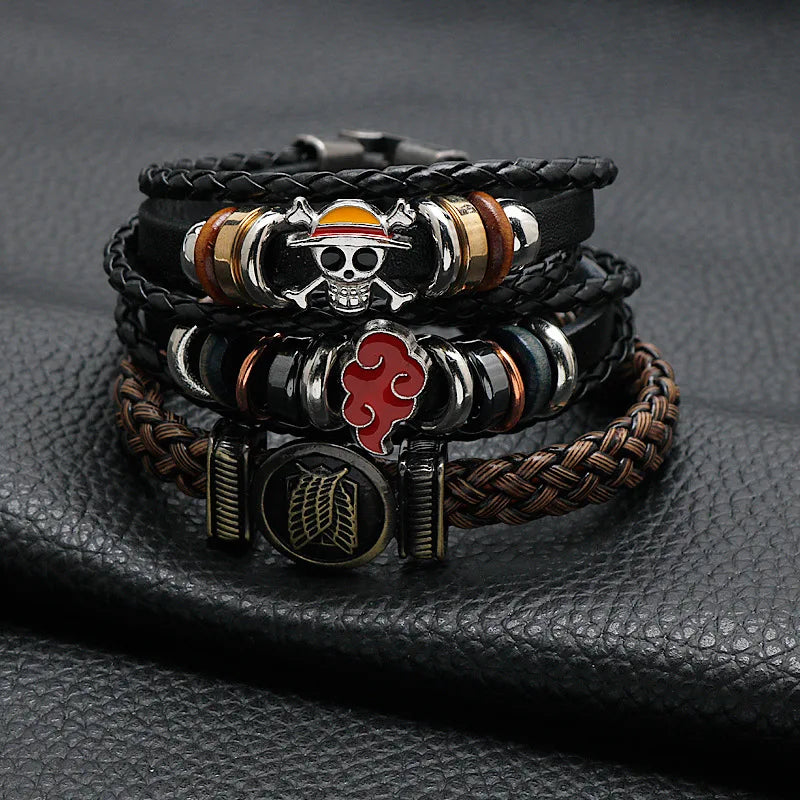 One Piece Lufei Straw Hat Black Leather Bracelet