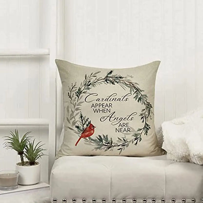 Red Bird Throw Pillow Cover | 16x16 Cardinals Quote Farmhouse Christian Wreath