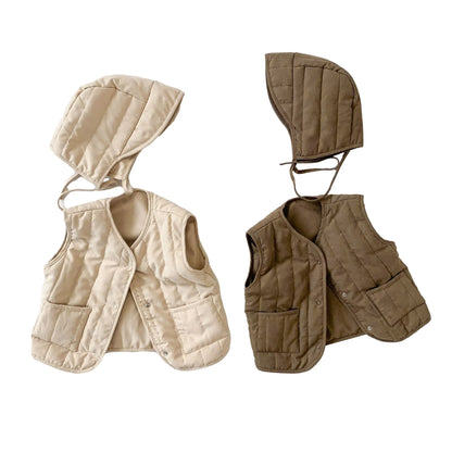 Autumn Winter Baby Vest with Hat | 2PCS Cotton Coat Set