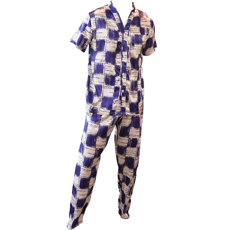 Men's Two-Piece Sleepwear Set –Sleeved Shirt & Checkered Pants