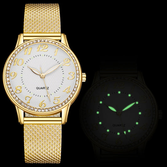 Luxury Women’s Watch with Mesh Band & Inlaid Crystals