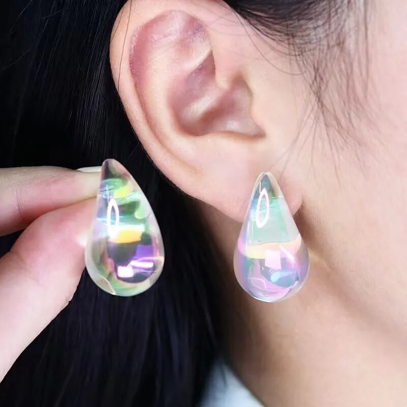 Korean Colorful Large Drop Earrings | Vintage Irregular Teardrop