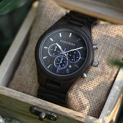 Men's Wooden Wrist Watch – Casual Quartz with 3 Sub Dials