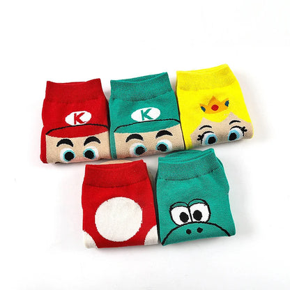 Super Mario Bros Cartoon Cotton Socks - Luigi, Yoshi Designs