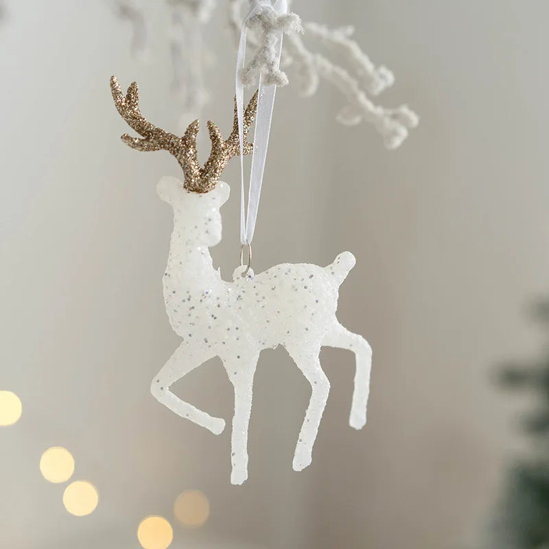 Christmas Tree Hanging Pendants - Glitter Small Xmas Deer Ornaments