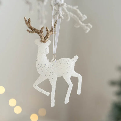 Christmas Tree Hanging Pendants - Glitter Small Xmas Deer Ornaments