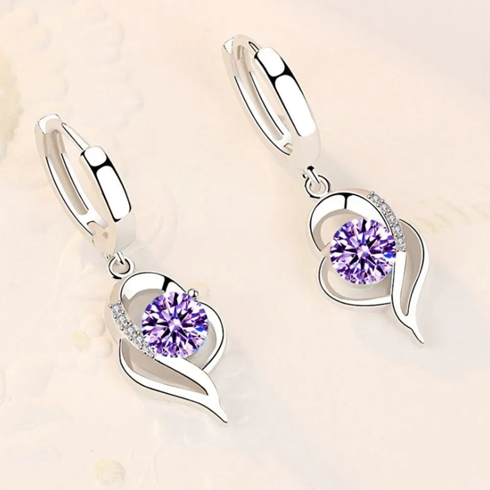 925 Sterling Silver Crystal Zircon Fashion Earrings for Women