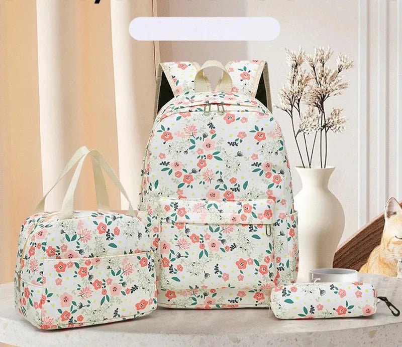 Design Girl High School Floral Backpack – 3-Piece Set with Cute Lunch Bag