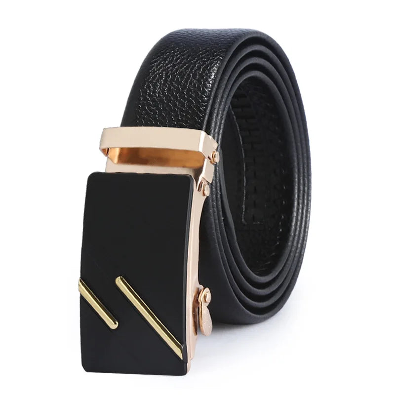 High Quality Men's PU Leather Business Belt with Golden Automatic Buckle