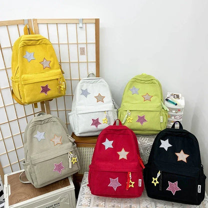 Solid Star Twist Zipper Corduroy School Bag