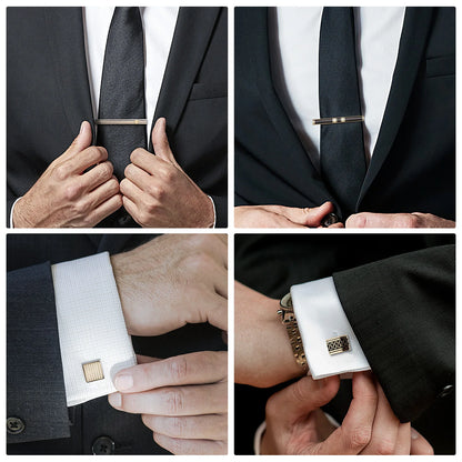 4 Sets Tie Clips & Cufflinks Set with Box